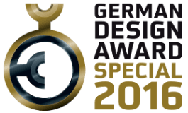 A badge of the winner in the German Design Award 2016 contest for the Nosiboo Pro Electric Nasal Aspirator